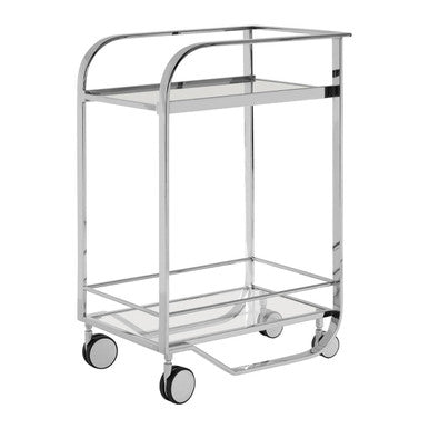 Piermount 2 Tier Serving Trolley Glass Silver Contemporary