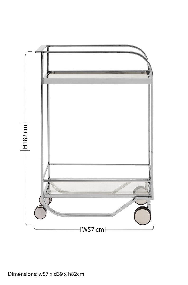 Piermount 2 Tier Serving Trolley Glass Silver Contemporary