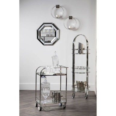 Piermount 2 Tier Serving Trolley Glass Silver Contemporary