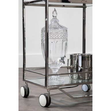 Piermount 2 Tier Serving Trolley Glass Silver Contemporary