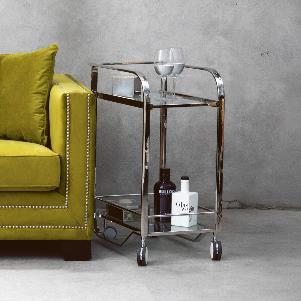 Piermount 2 Tier Serving Trolley Glass Silver Contemporary