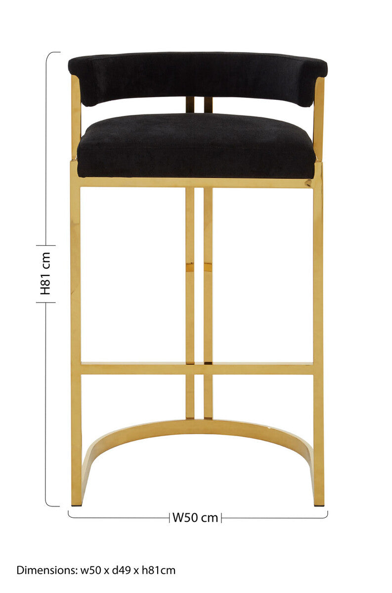 Piermount Black Velvet & Gold Bar Stool