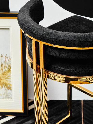 Piermount Black Velvet & Gold Bar Stool