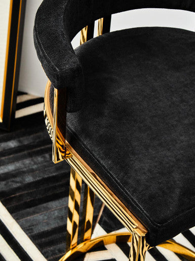 Piermount Black Velvet & Gold Bar Stool