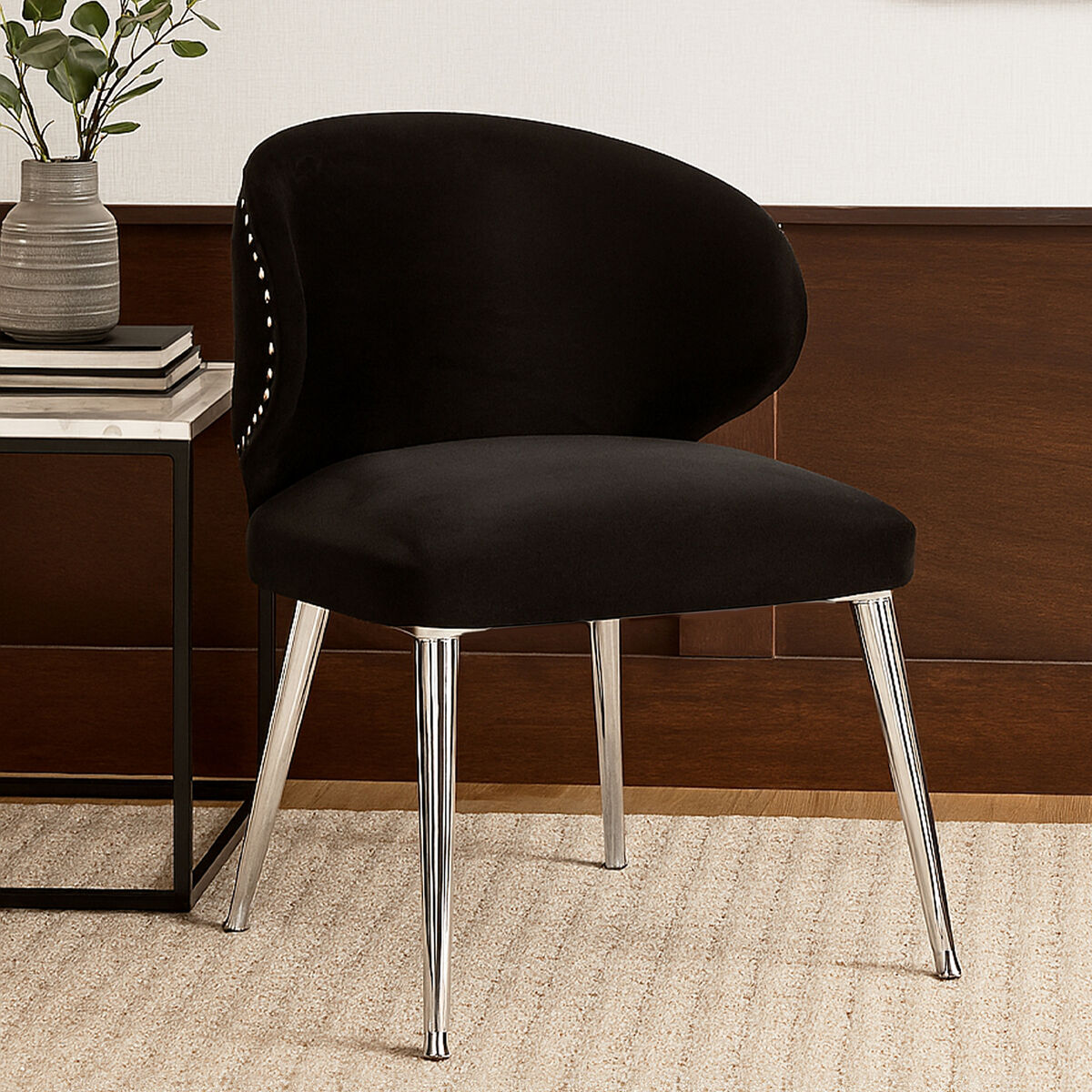 Piermount Velvet Black Contemporary Dining Chair