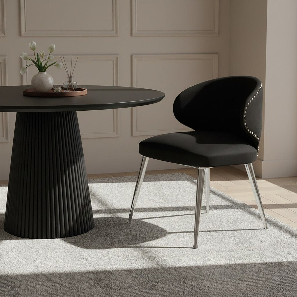 Piermount Velvet Black Contemporary Dining Chair
