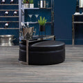 Black Marble Top Nesting Coffee Table With Silver Frame & Black Leather Stool Set, Piermount