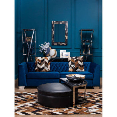 Black Marble Top Nesting Coffee Table With Silver Frame & Black Leather Stool Set, Piermount