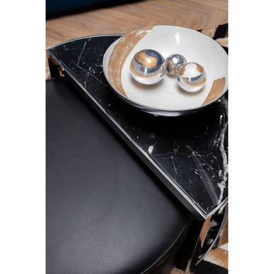 Black Marble Top Nesting Coffee Table With Silver Frame & Black Leather Stool Set, Piermount
