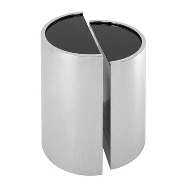 Set Of 2 Semicircular Black Glass Top End Tables With Silver Steel Frame, Piermount