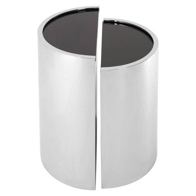 Set Of 2 Semicircular Black Glass Top End Tables With Silver Steel Frame, Piermount