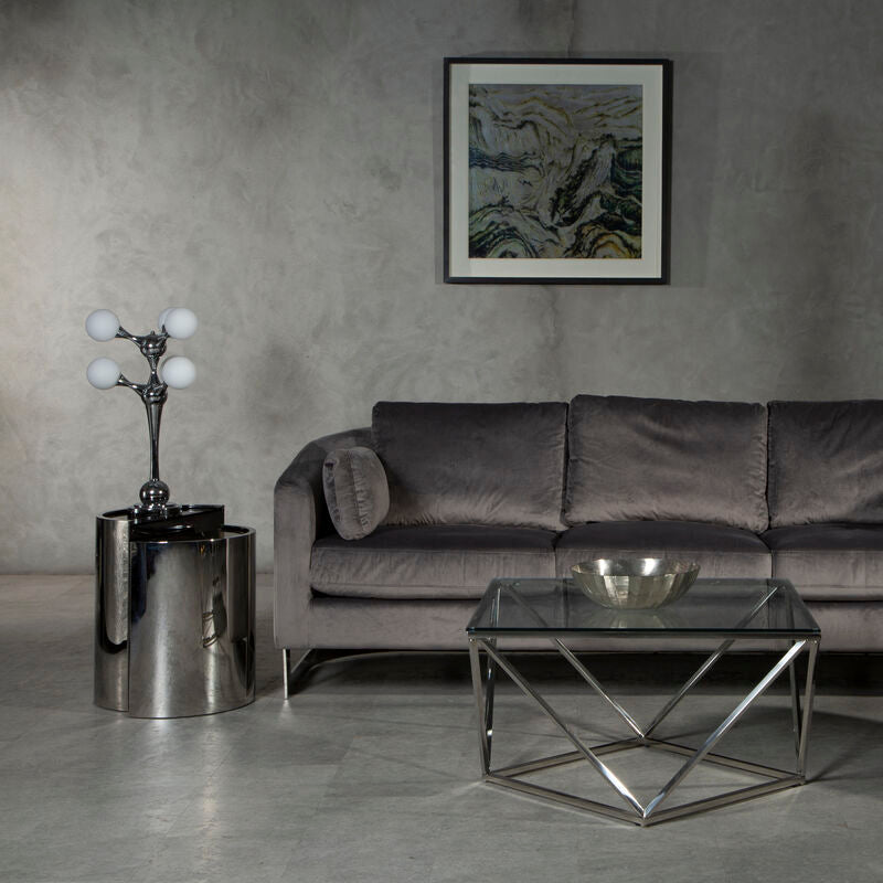 Set Of 2 Semicircular Black Glass Top End Tables With Silver Steel Frame, Piermount