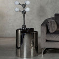 Set Of 2 Semicircular Black Glass Top End Tables With Silver Steel Frame, Piermount