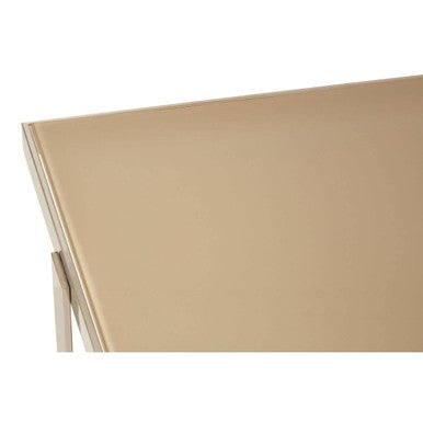 Rectangular Frosted Glass Top Coffee Table With Polished Stainless Steel Base & Warm Gold Legs, Demas
