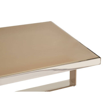 Rectangular Frosted Glass Top Coffee Table With Polished Stainless Steel Base & Warm Gold Legs, Demas