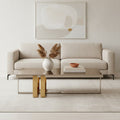 Rectangular Frosted Glass Top Coffee Table With Polished Stainless Steel Base & Warm Gold Legs, Demas