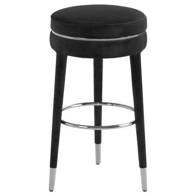 Manhattan Grey Velvet Bar Stool With Rubber Wood Legs