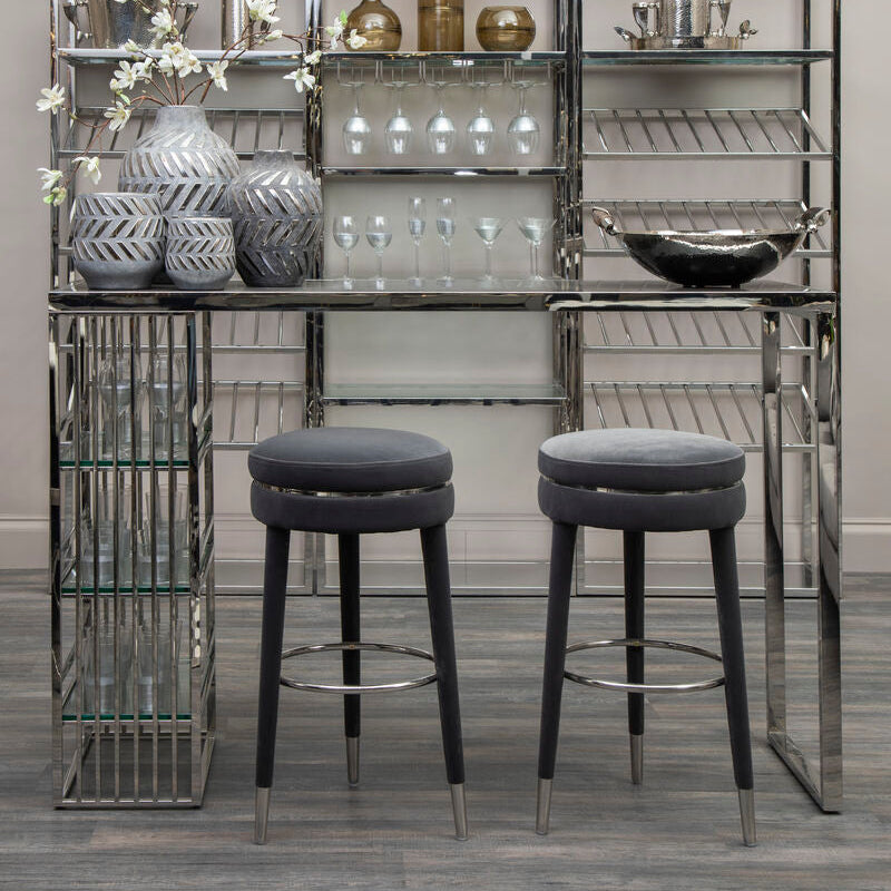 Manhattan Grey Velvet Bar Stool With Rubber Wood Legs