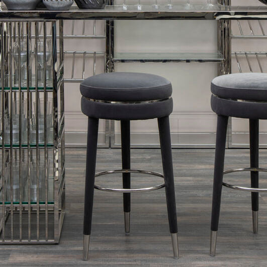 Manhattan Grey Velvet Bar Stool With Rubber Wood Legs
