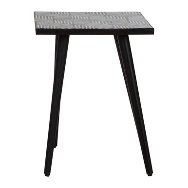 Black & White Top Bone Inlay Side Table With 4 Angular Legs, Boho