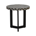Black & White Top Bone Inlay Side Table With Black 3 Cross-Leg Base, Boho
