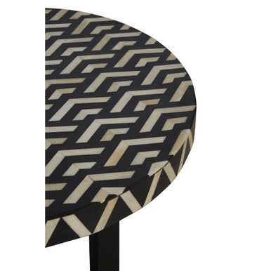 Black & White Top Bone Inlay Side Table With Black 3 Cross-Leg Base, Boho