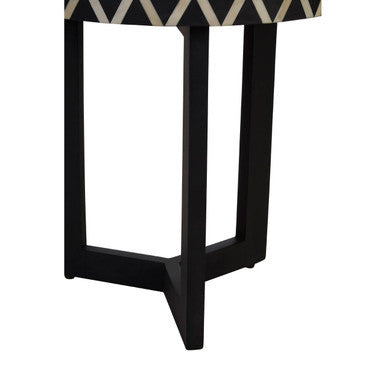 Black & White Top Bone Inlay Side Table With Black 3 Cross-Leg Base, Boho