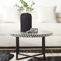 Black & White Top Bone Inlay Coffee Table With Black Metal Legs, Boho