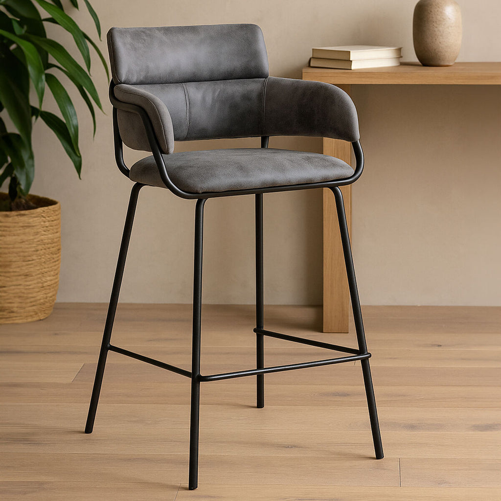 Tamzin Grey Leather Bar Chair