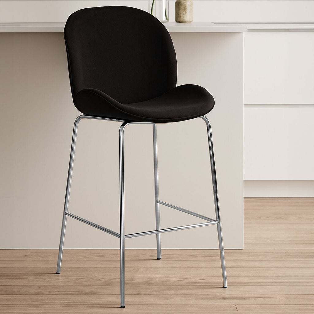 Tamzin Black Velvet Chrome Bar Chair