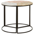 Set Of 3 Assorted Etched Geometric Details Round Top Side Tables With Black Metal Base, Mirano