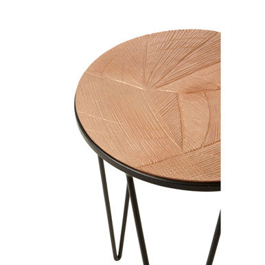 Set Of 3 Assorted Textured Round Top Side Tables With Black Metal Hairpin Legs, Mirano