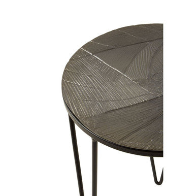 Set Of 3 Assorted Textured Round Top Side Tables With Black Metal Hairpin Legs, Mirano