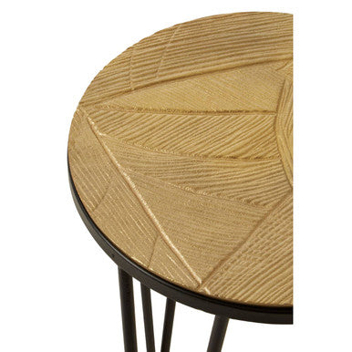 Set Of 3 Assorted Textured Round Top Side Tables With Black Metal Hairpin Legs, Mirano