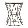 White Marble Top Side Table With Powder-Coated Black Iron Corset Base, Rabia