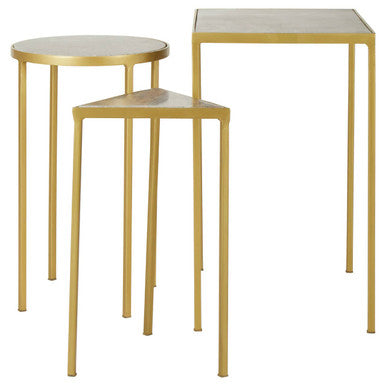 Grey Marble Top & Antique Brass Set Of 3 Nesting Tables, Rabia