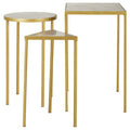 Grey Marble Top & Antique Brass Set Of 3 Nesting Tables, Rabia