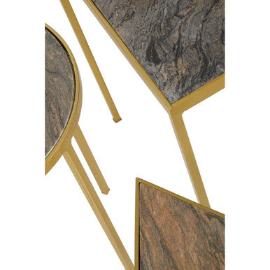Grey Marble Top & Antique Brass Set Of 3 Nesting Tables, Rabia