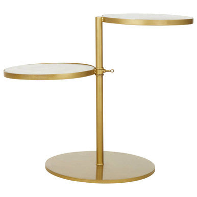 Gold 2 Shelves Side Table With White Marble Tops, Rabia