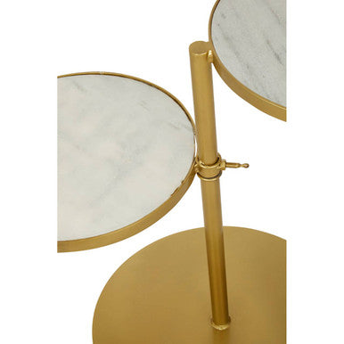 Gold 2 Shelves Side Table With White Marble Tops, Rabia