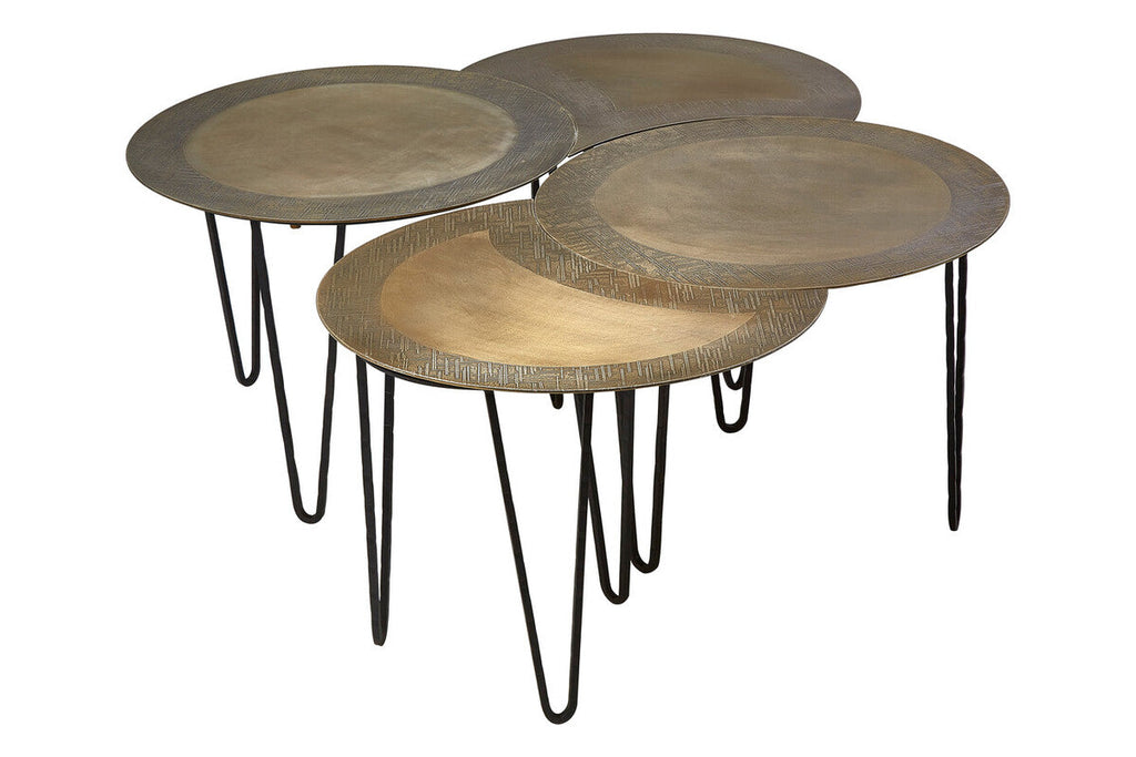 Set Of 4 Black & Gold Top Coffee Tables With Iron Hairpin Legs, Rany