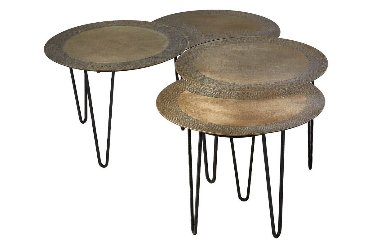 Set Of 4 Black & Gold Top Coffee Tables With Iron Hairpin Legs, Rany