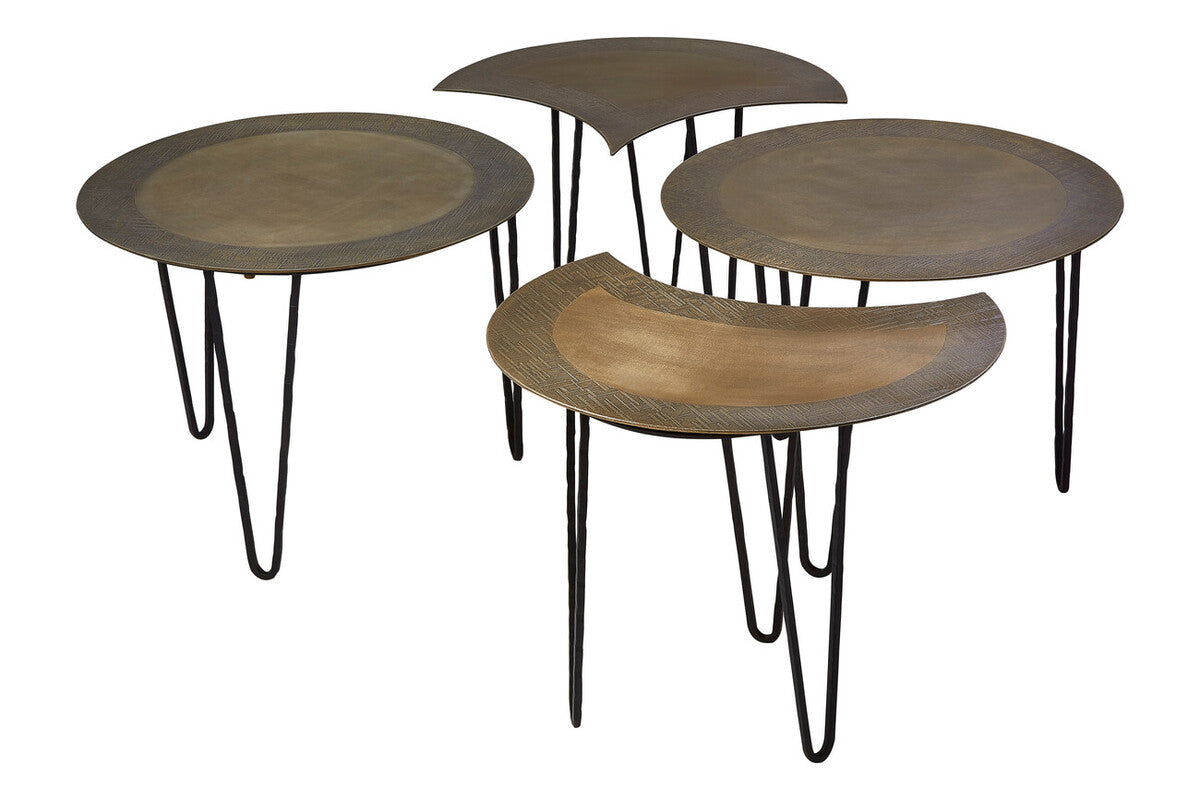 Set Of 4 Black & Gold Top Coffee Tables With Iron Hairpin Legs, Rany