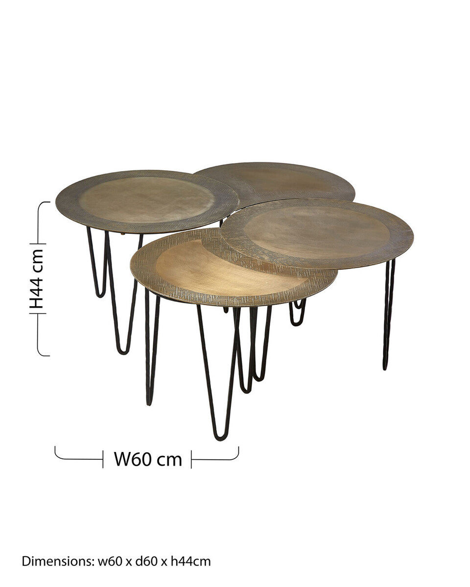 Set Of 4 Black & Gold Top Coffee Tables With Iron Hairpin Legs, Rany