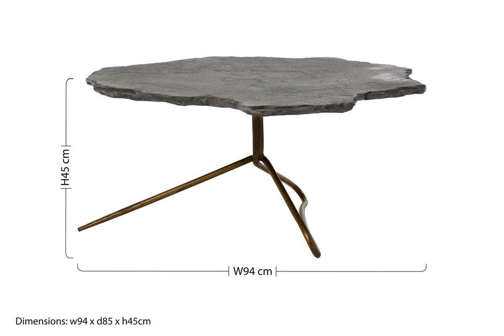 Grey Stone Top Coffee Table With Tripod Geometric Base, Rany