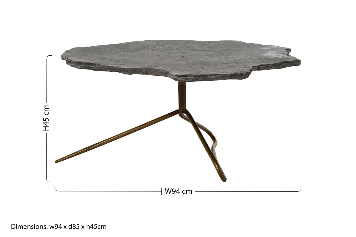 Grey Stone Top Coffee Table With Tripod Geometric Base, Rany