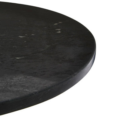Black Marble Top Side Table With Antique Brass Iron Pole, Rany