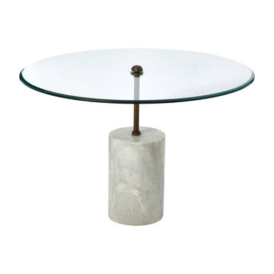 White Marble Base Side Table With Clear Glass Top, Rany