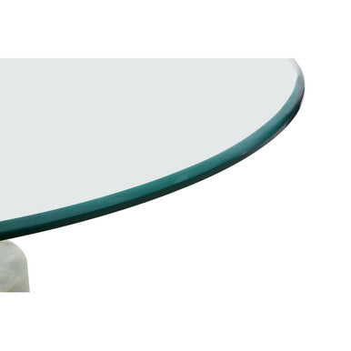 White Marble Base Side Table With Clear Glass Top, Rany