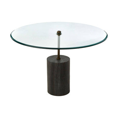 Black Marble Base Side Table With Clear Glass Top, Rany